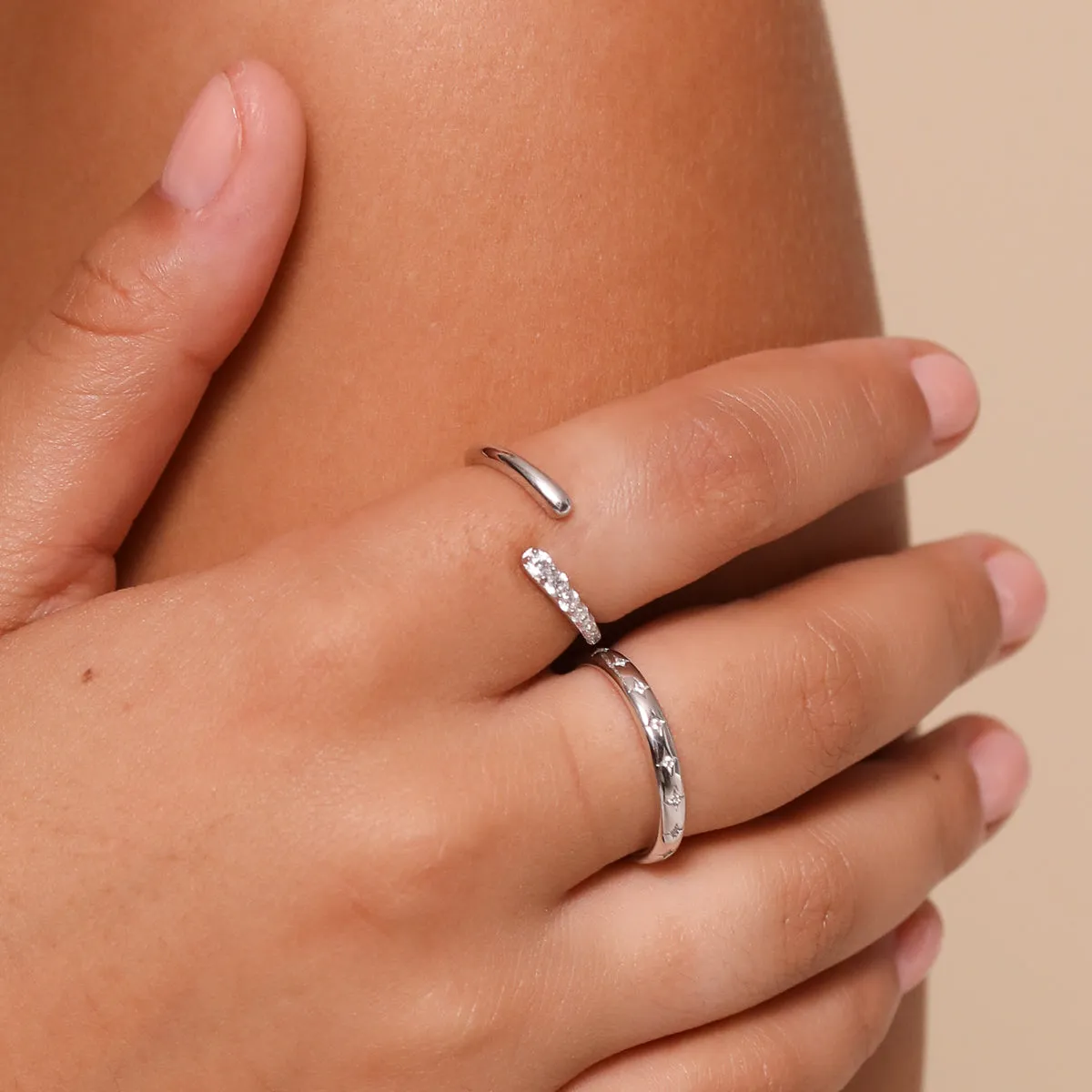 Orbit Crystal Open Ring in Silver