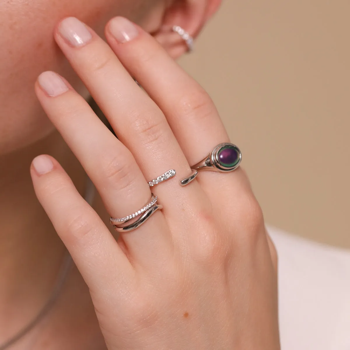 Orbit Crystal Open Ring in Silver