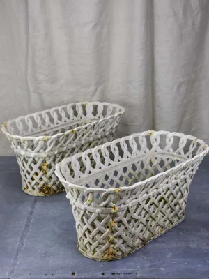 Pair of antique French woven iron plant stands
