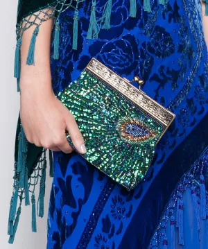 PEACOCK STARDUST BAG IN IRIDESCENT BLUE