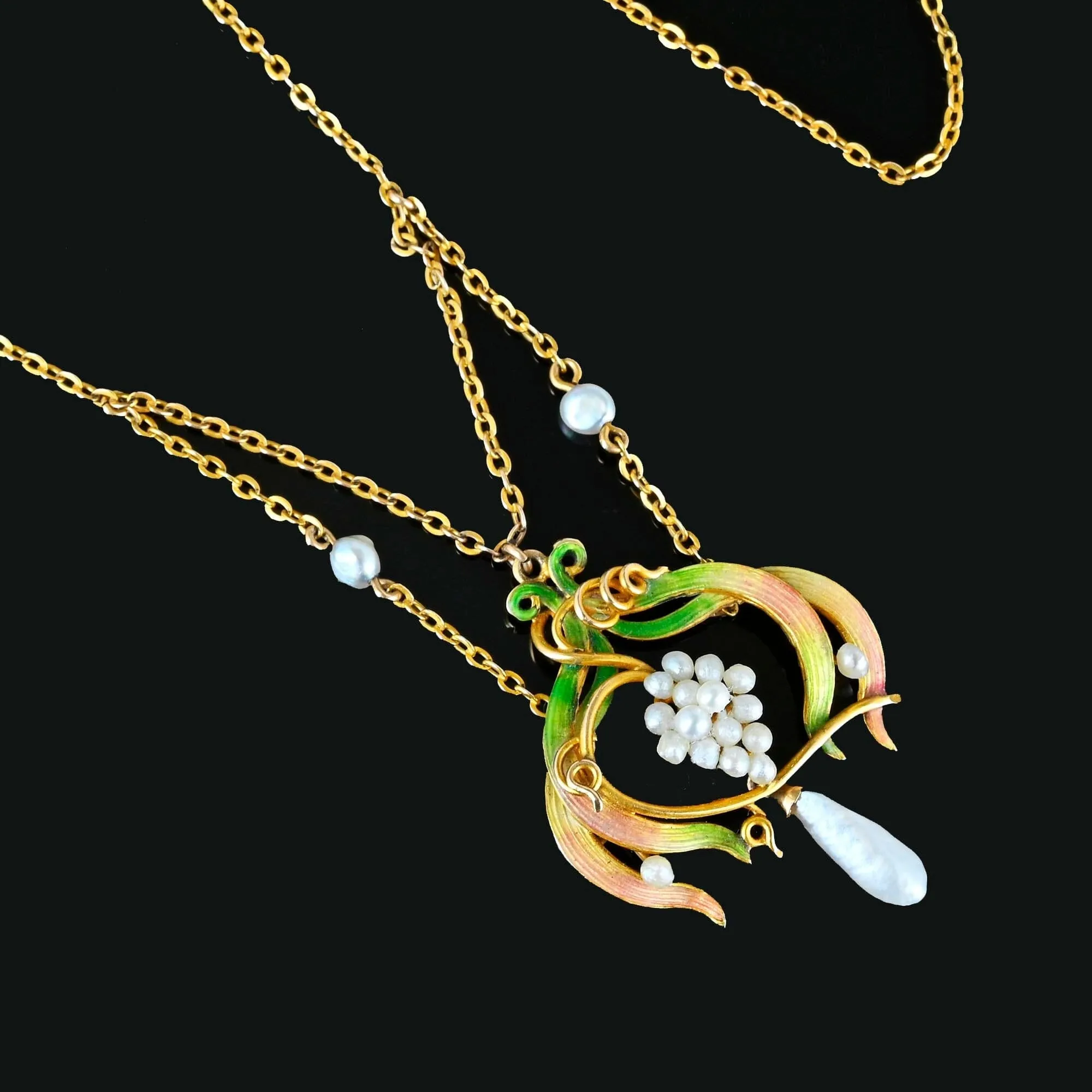Pearl & Enamel Gold Antique Art Nouveau Necklace