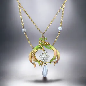Pearl & Enamel Gold Antique Art Nouveau Necklace