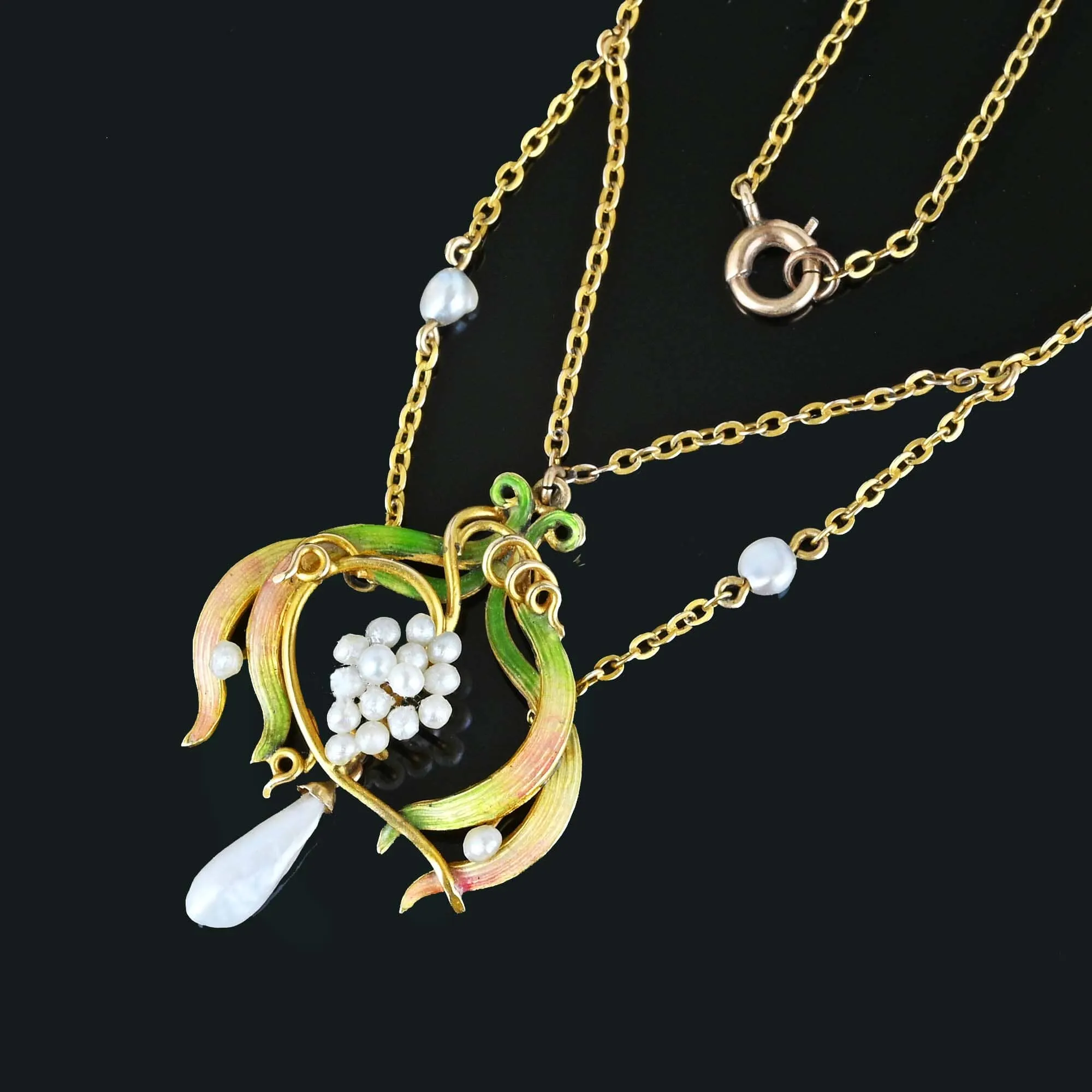 Pearl & Enamel Gold Antique Art Nouveau Necklace