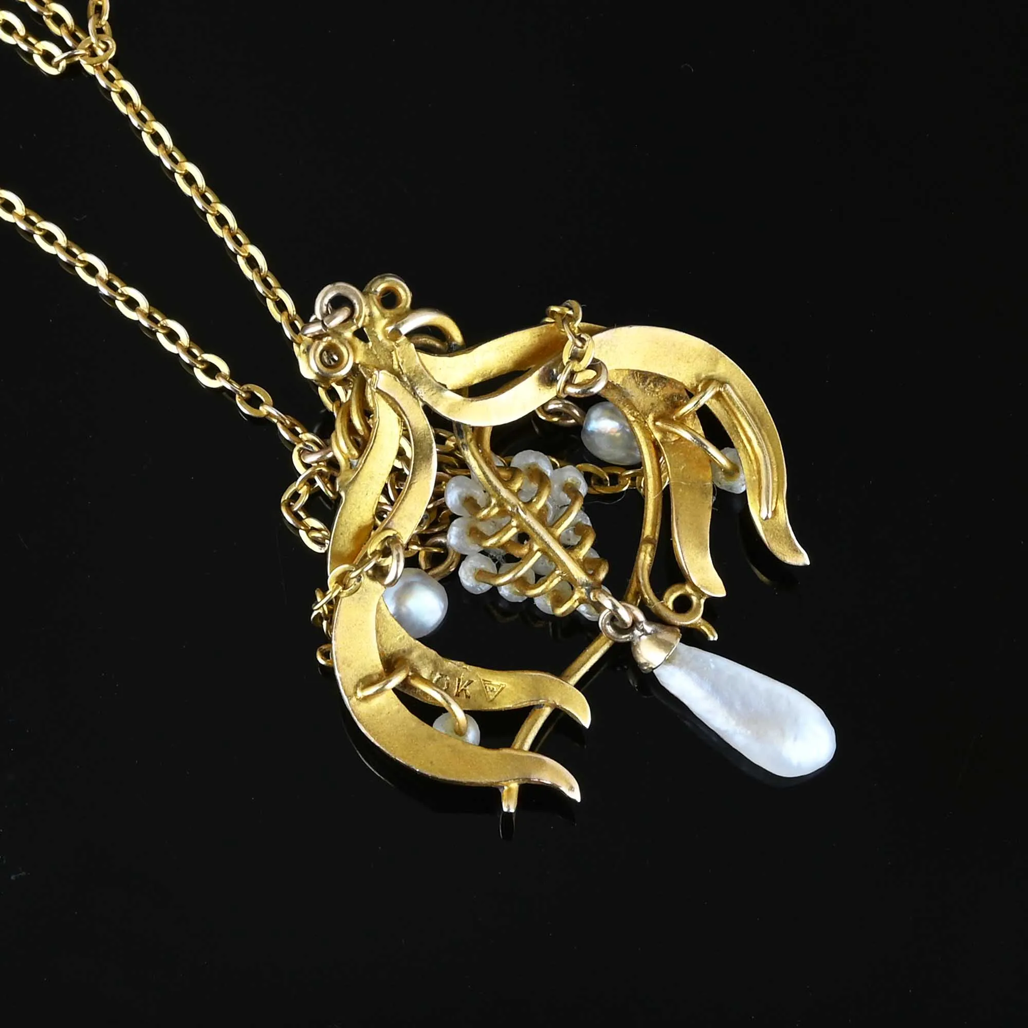Pearl & Enamel Gold Antique Art Nouveau Necklace