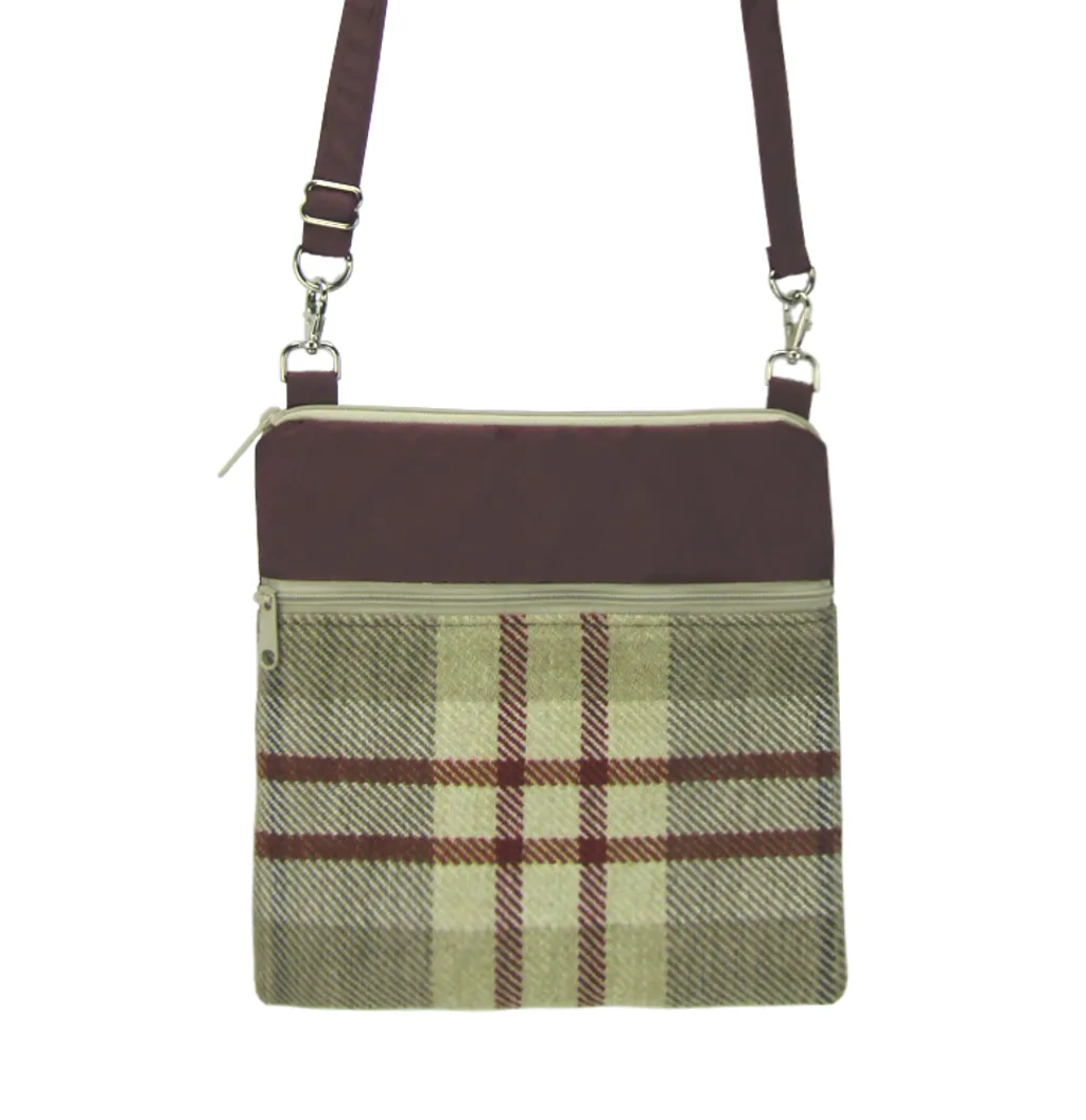 Plaid in Tan | Burgundy Nylon | RTS Mini Square Crossbody Bag