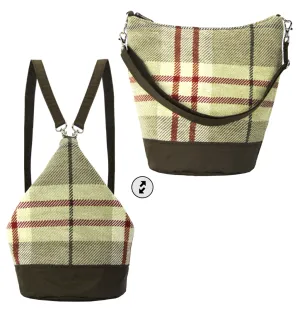 Plaid in Tan | Dark Brown Nylon | RTS Convertible Backpack Purse | Small