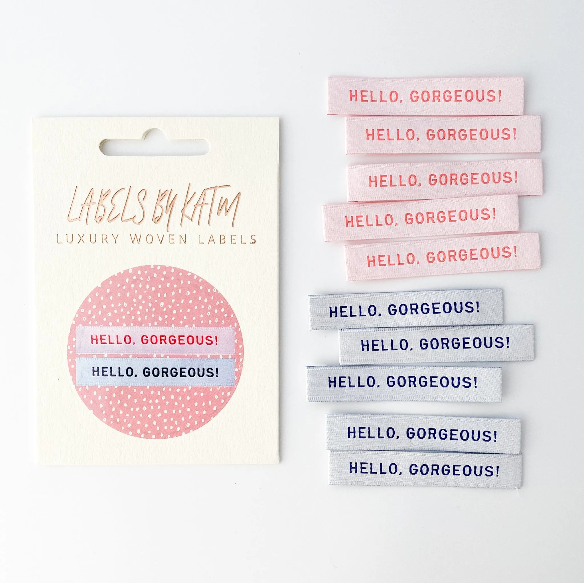 "Hello Gorgeous" Woven Labels 10 Pack