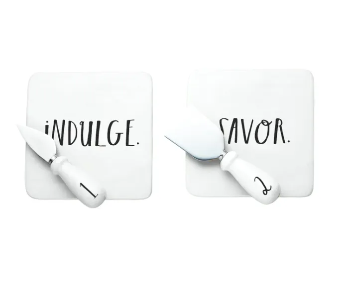 Rae Dunn Stem Print Cheese Board and Knife Set in Gift Box