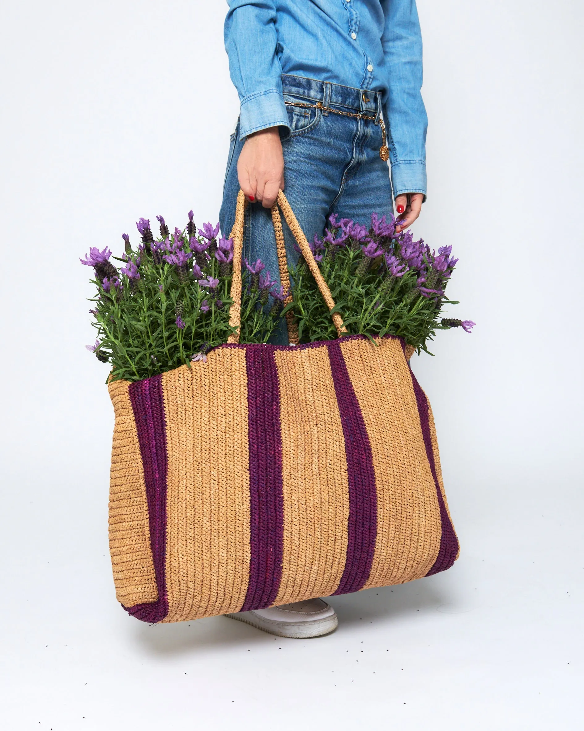 Raffia Bag Weekender sand-violett