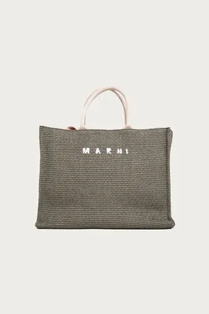 Raffia Fabric Large Shopping Bag - Taupe
