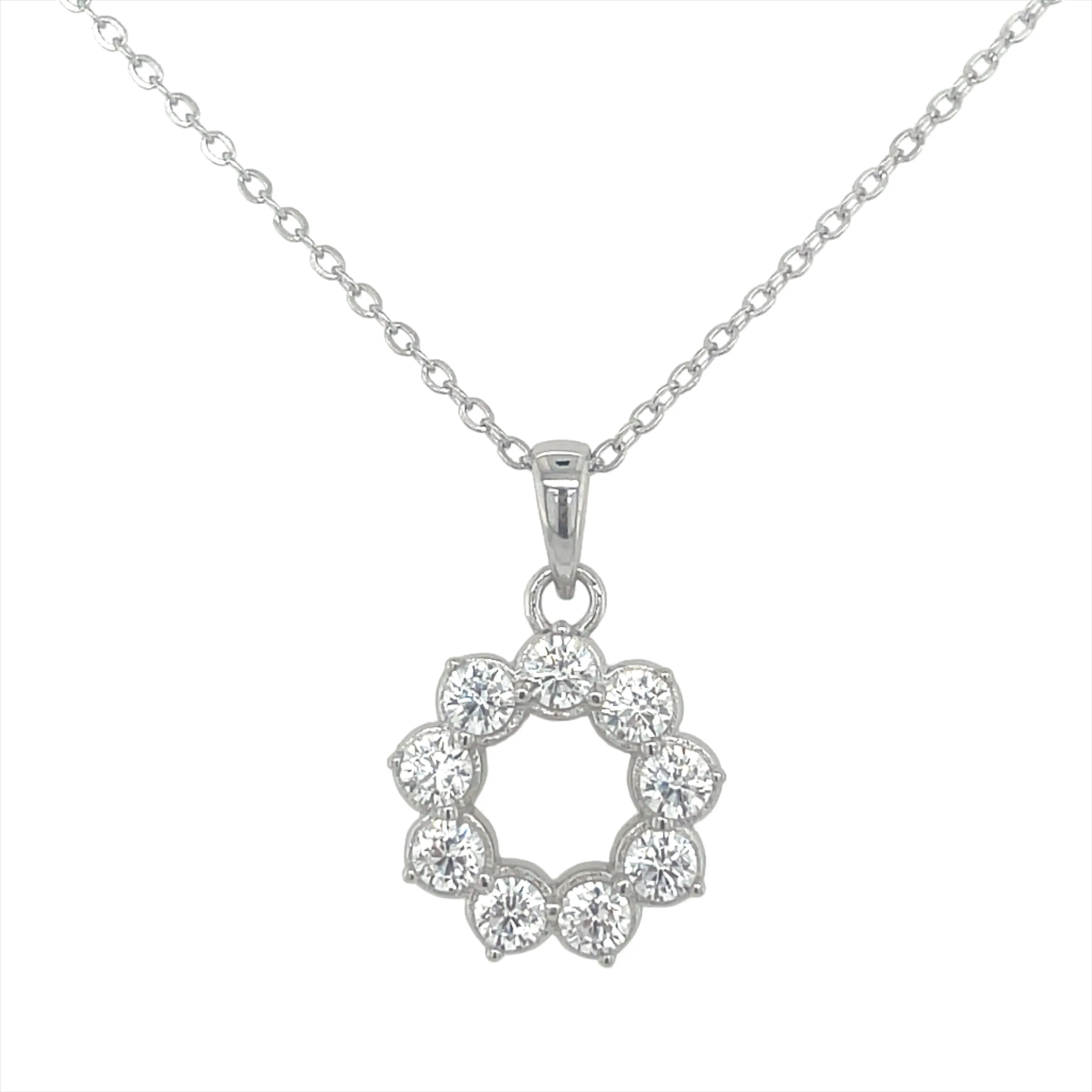 Sterling Silver Open Cz Pendant Necklace