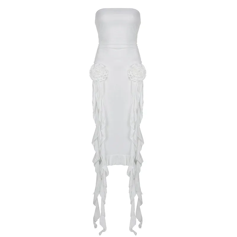 Strapless Irregular Pleated Party MIdi Dress