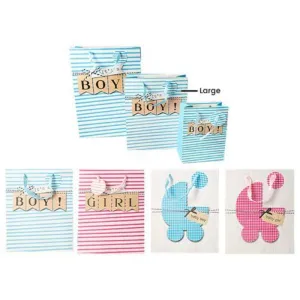 Stripe Pram Baby Large Gift Bag - 26cm x 32cm x 12cm