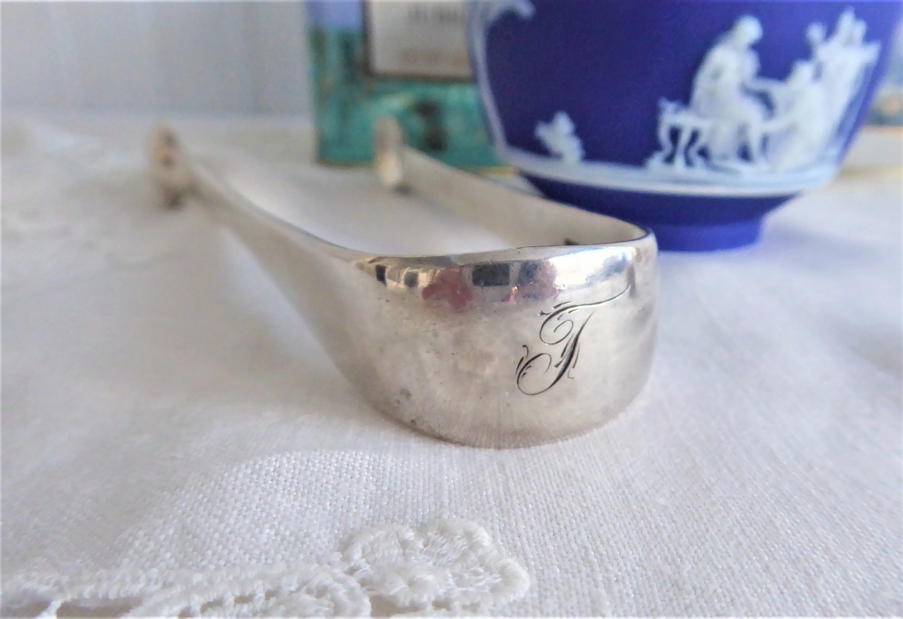 Sugar Tongs 1828 London Georgian Regency English Hallmarked Sterling Silver Initial F