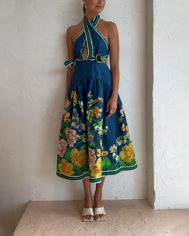 Summer Cross Tie Printed Casual Resort Dress