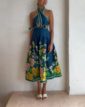 Summer Cross Tie Printed Casual Resort Dress