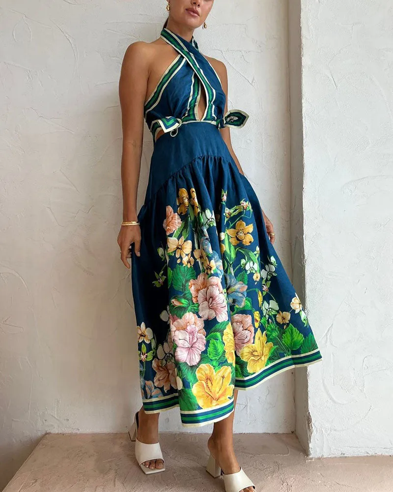 Summer Cross Tie Printed Casual Resort Dress