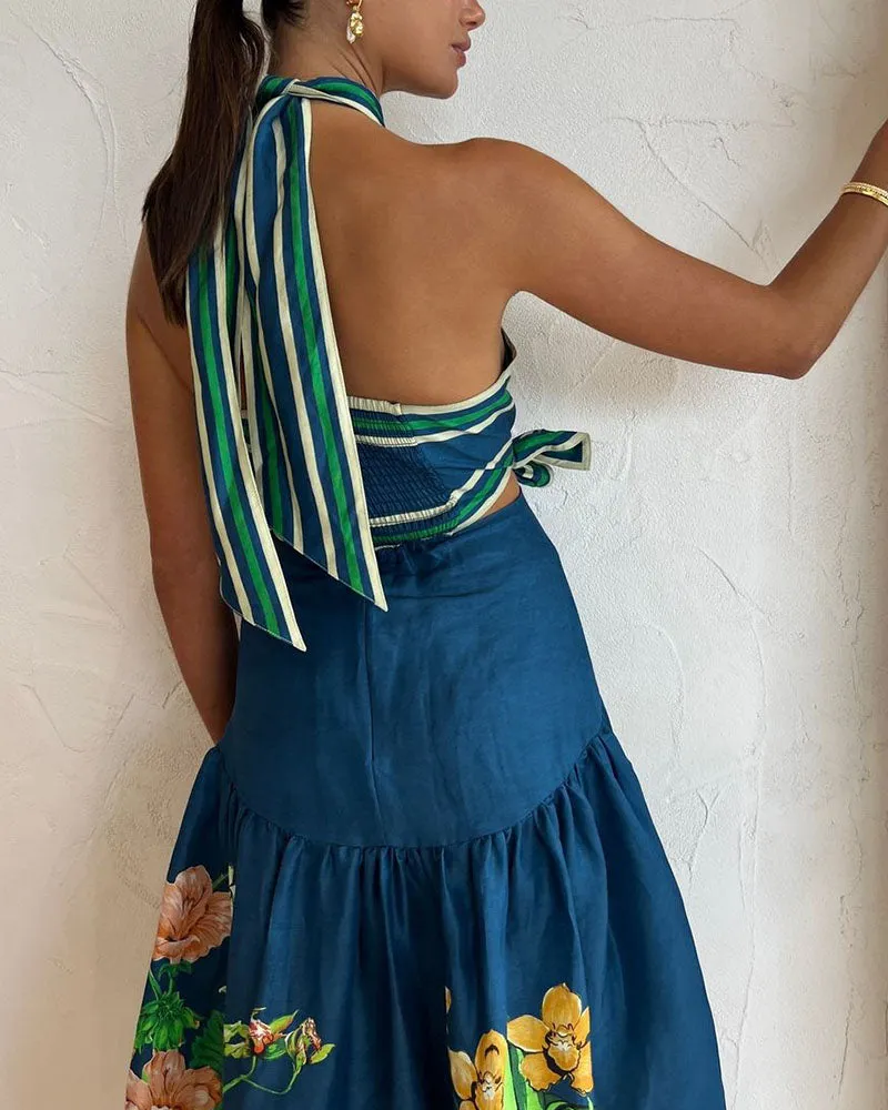 Summer Cross Tie Printed Casual Resort Dress