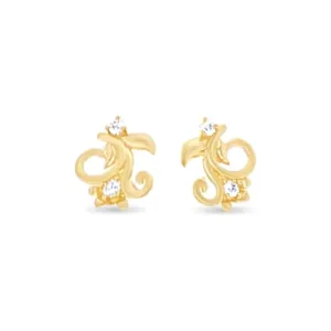 Swirl Stud Earrings with Cubic Zirconia in 9ct Yellow Gold