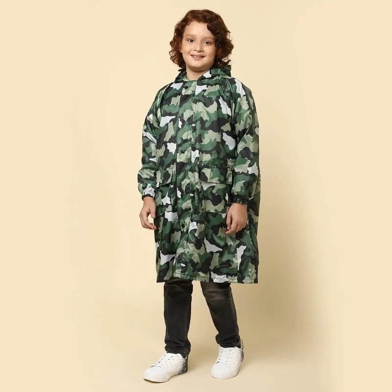 THE CLOWNFISH Felix Series Kids Waterproof PVC Longcoat with Adjustable Hood & Extra Space for Backpack/Schoolbag Holding. Plastic Pouch. Kid Age-12-13 years (Size-42-Light Blue)