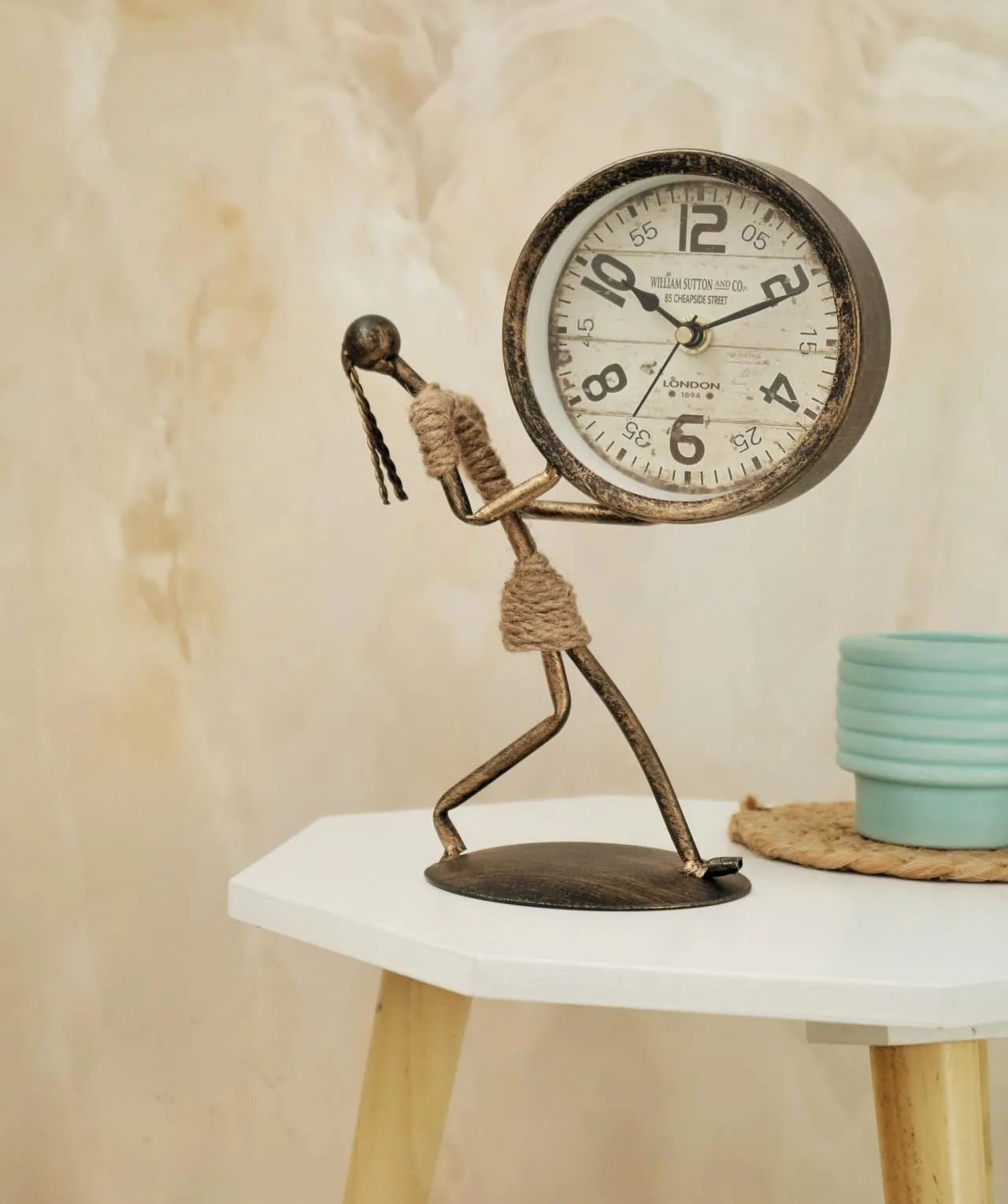The Procure Store Antique Metal Girl Sculpture with Holding Table Clock