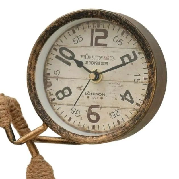 The Procure Store Antique Metal Girl Sculpture with Holding Table Clock