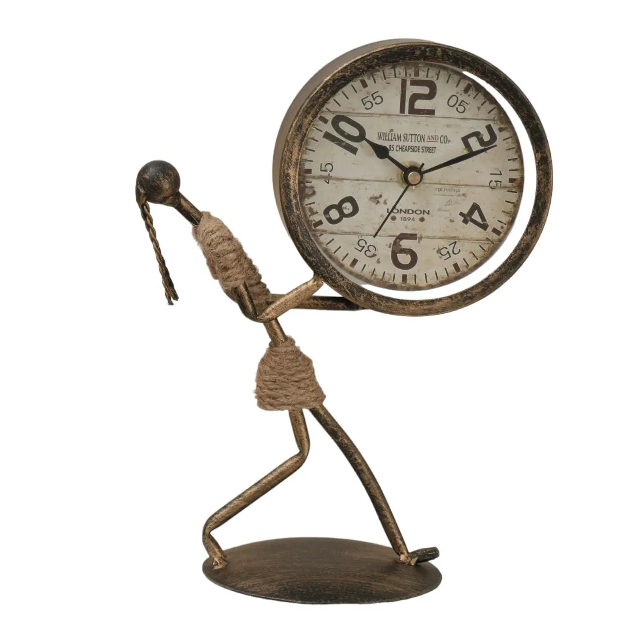 The Procure Store Antique Metal Girl Sculpture with Holding Table Clock