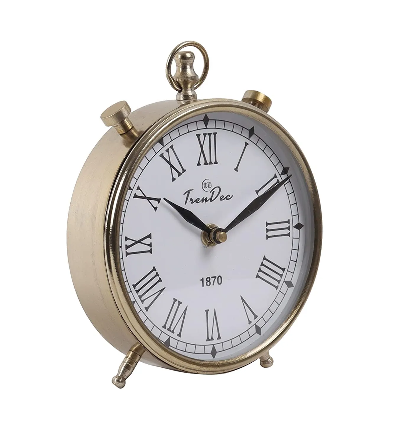 TrenDec Analog Table Clock | Tableware Decor Clock | Home Decorative Item | Clock for Table | Gold Finished White Clock (Gold) Size: 13.5 x 16 cm