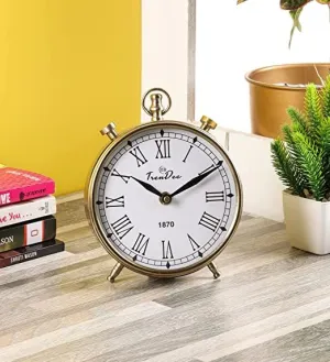 TrenDec Analog Table Clock | Tableware Decor Clock | Home Decorative Item | Clock for Table | Gold Finished White Clock (Gold) Size: 13.5 x 16 cm