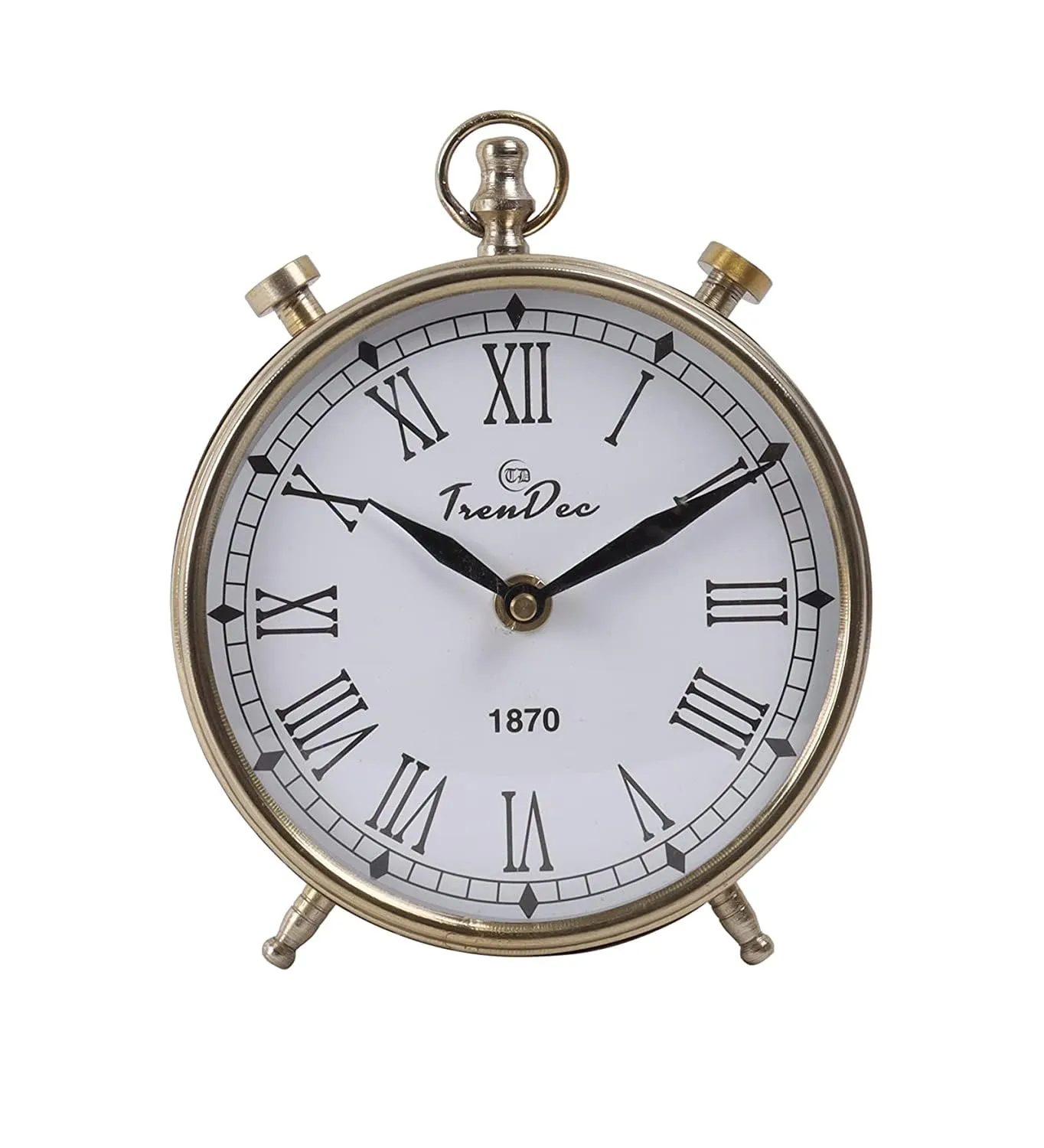 TrenDec Analog Table Clock | Tableware Decor Clock | Home Decorative Item | Clock for Table | Gold Finished White Clock (Gold) Size: 13.5 x 16 cm