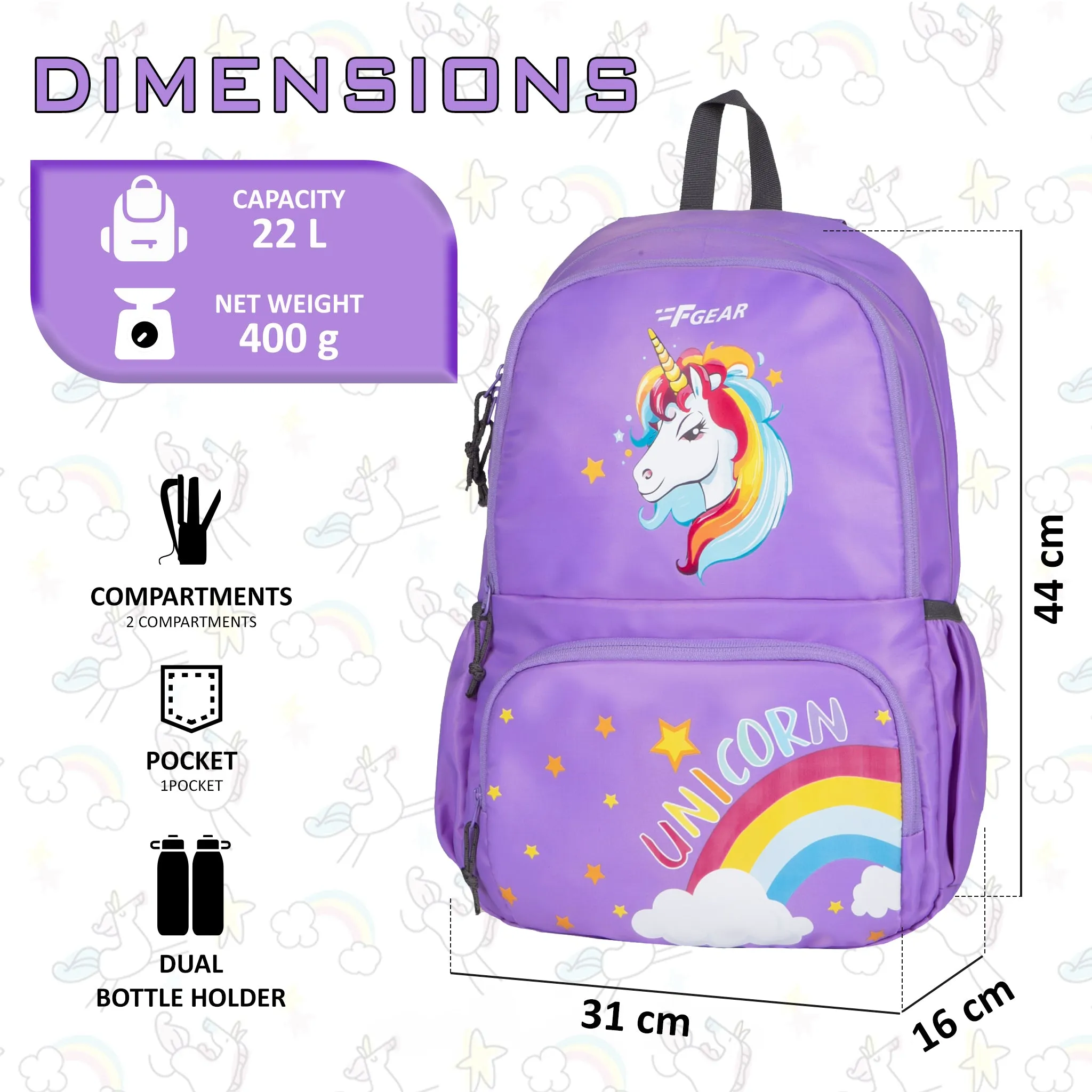 unicorn 22L Lavendar kids Backpack