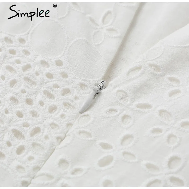 VenusFox Elegant cotton embroidery Ruffled high waist  dress