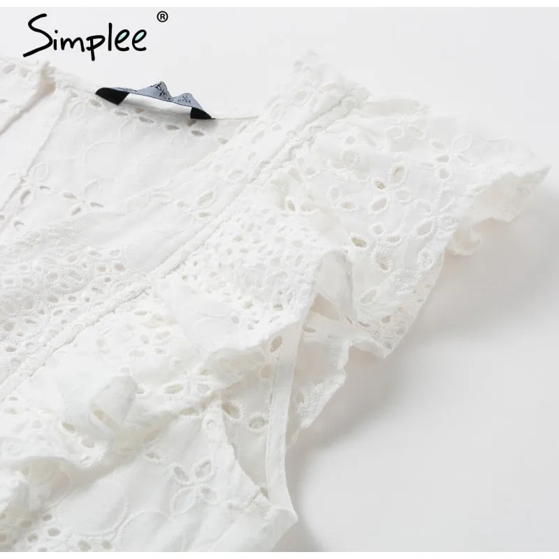VenusFox Elegant cotton embroidery Ruffled high waist  dress