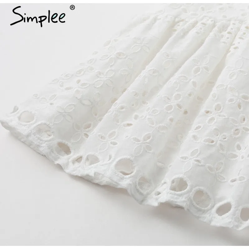 VenusFox Elegant cotton embroidery Ruffled high waist  dress