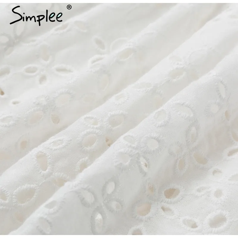 VenusFox Elegant cotton embroidery Ruffled high waist  dress