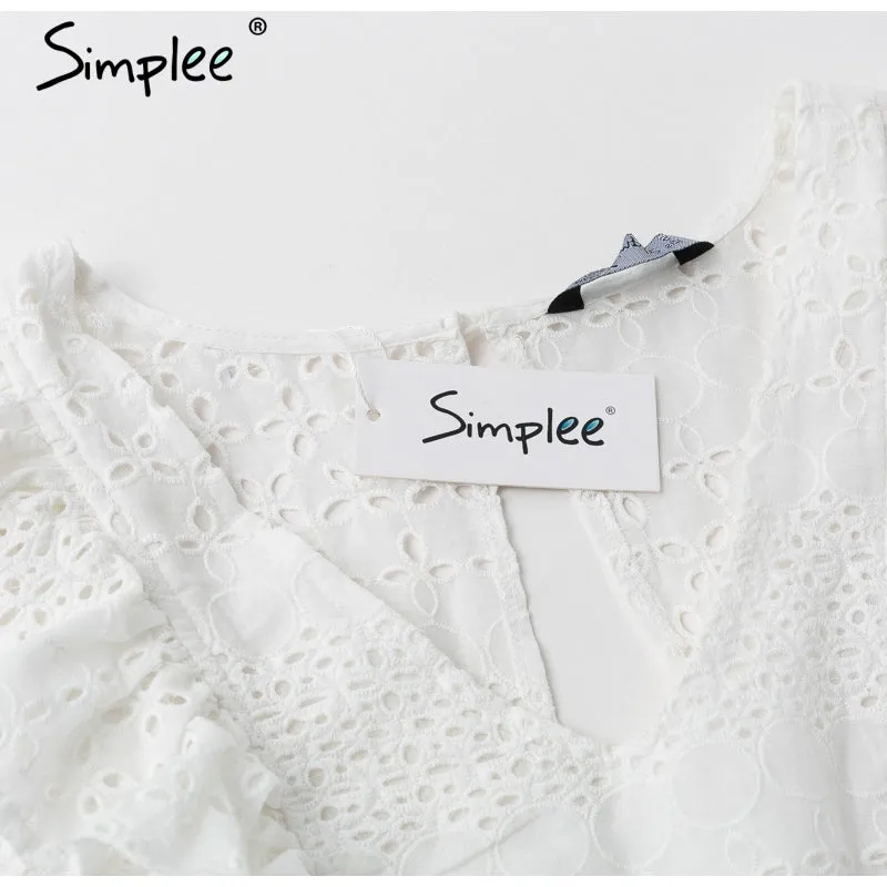 VenusFox Elegant cotton embroidery Ruffled high waist  dress