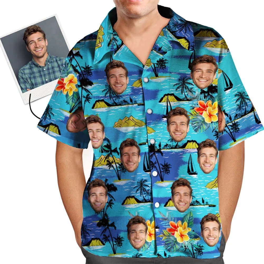 Vice City Custom Photo Hawaiian Shirt Parent-child Wears Personalised Face Hawaiian Shirt Gift