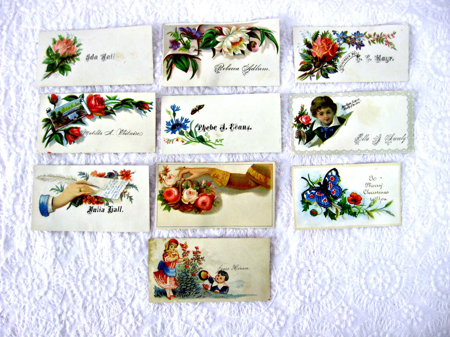 Victorian Calling Cards Visiting Cards Set Of 10 Flowers Chldren Ephemera Decor 1880-1900