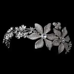 Whimsical Antique Silver Side Accented Flower & Butterfly Headpiece