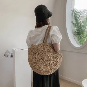 Woven Straw Round Hollow Out Beach Bag