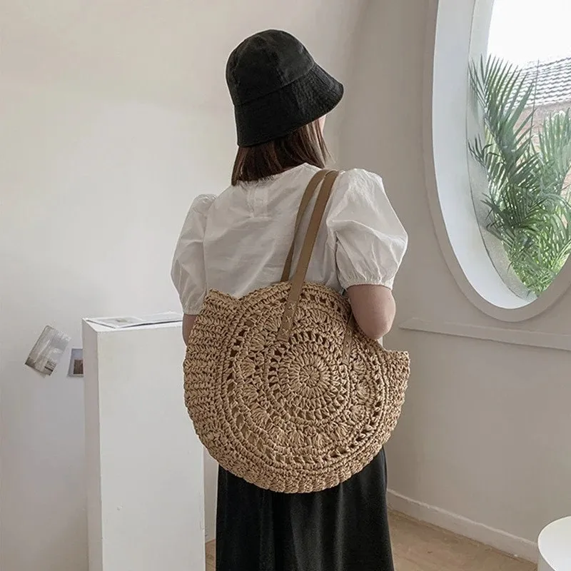 Woven Straw Round Hollow Out Beach Bag