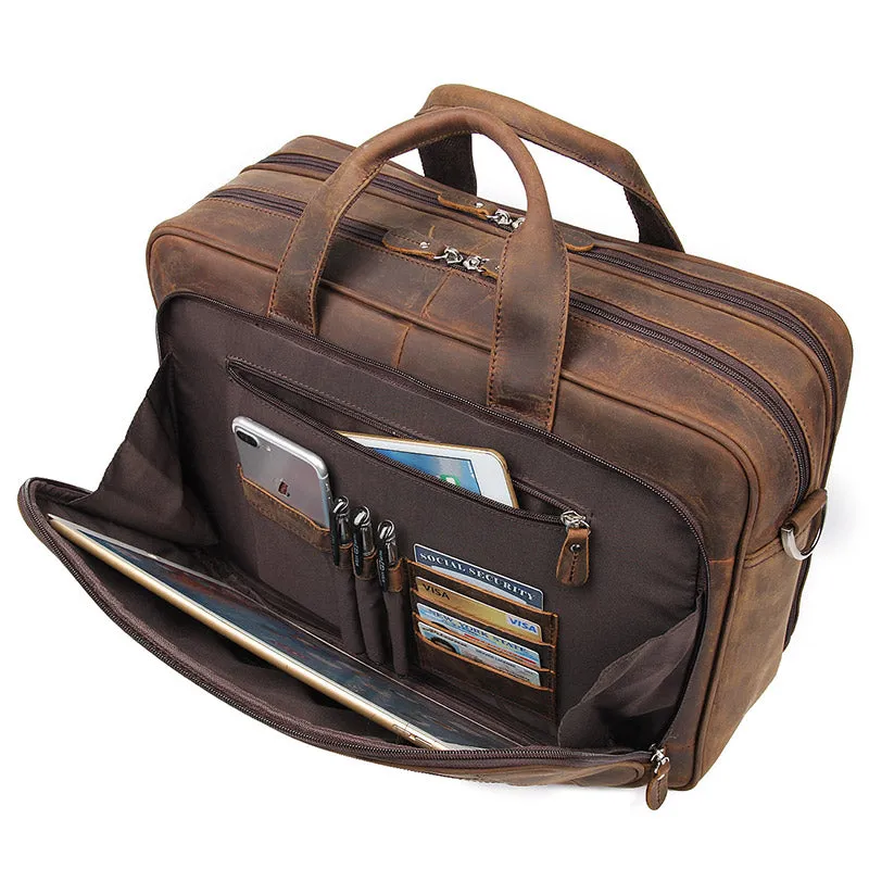 YAAGLE Men's Real Leather Zipper Business Handbag YG7320R